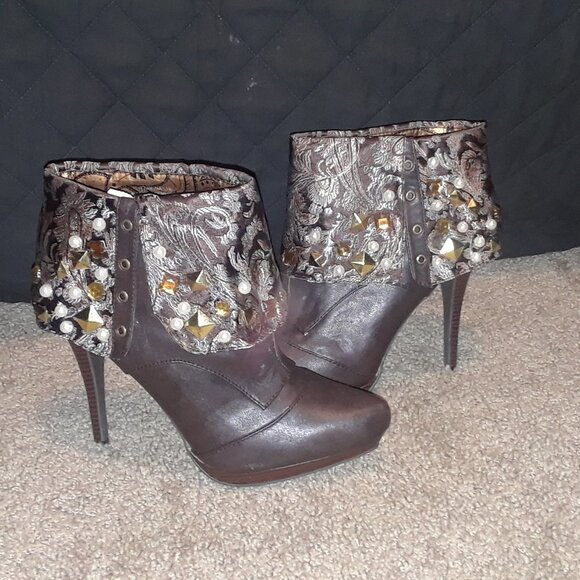 DOLLHOUSE SATIN RHINESTONE BOOTIES - Picture 1 of 5